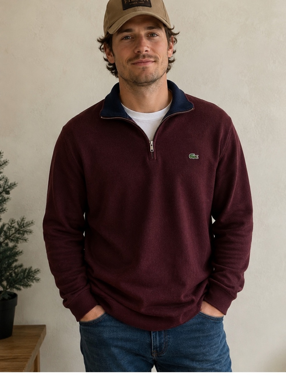 LACOSTE quarter-zip jersey sweater
Burgundy Maroon
Size XL